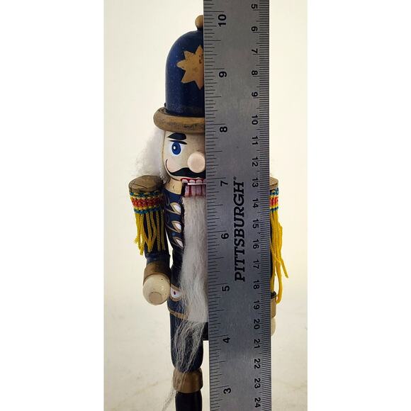 NUTCRACKER-Wooden-Soldier-Blue Uniform-Gold Star Hat-10" Tall-Hand Painted - Picture 10 of 11